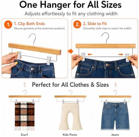 HOUSE DAY Wooden Pants Hangers with Clips, 50 Pack Skirt Hangers, Natural - Image 2
