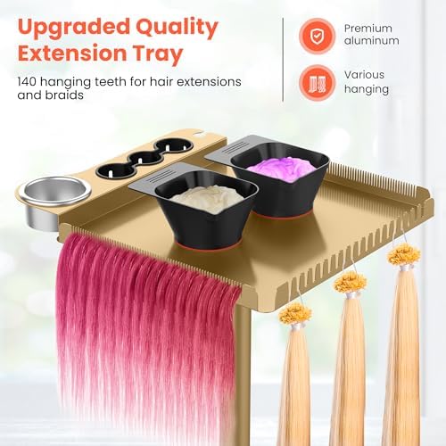 TASALON Gold Salon Tray on Wheels – Salon Rolling Tray Set with Magnetic Hair Dye Bowl, Heat-Resistant Tool Rack, Hair Extension Holder for Styling, Rolling Tool Cart & Hair Salon Station Organizer - Image 4