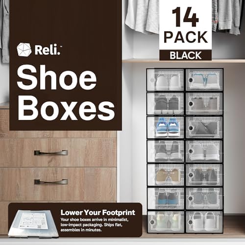 Reli. Shoe Box (14 Pack) | Clear Storage Shoe Box Stackable & Compact - Image 2