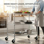 Finnhomy 3 Tier Heavy Duty Commercial Grade Utility Cart, Wire Rolling Cart with Handle Bar, Steel Service Cart with Wheels, Kitchen Carts on Wheels, Metal Cart Shelf Size 24" D x 36" W, NSF, Chrome - Image 2