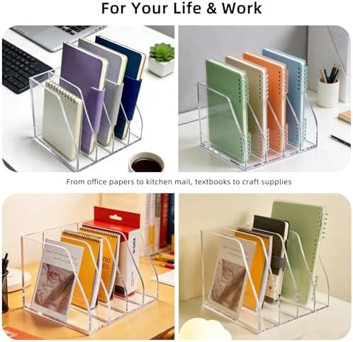 Clear Acrylic Magazine File Holder, 4 Compartment Desk Organizer - Image 7