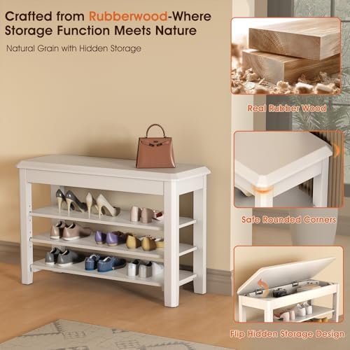 IUNVR Shoe Rack Bench Seat Rubberwood 3-Tier Wooden Storage Bench 550lbs Compact Mid-Century Modern Design for Entryway, Hallway, Closet, Front Door Entrance, Foyer - Image 6