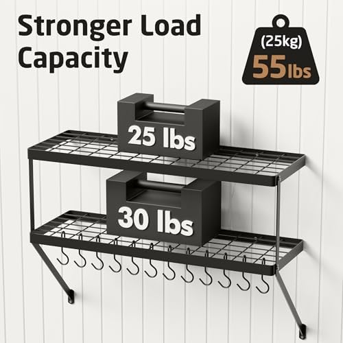 KES 2-Tier Wall Pot Rack, 30-Inch, 100 Lbs Load, Heavy-Duty, Matte Black - Image 3