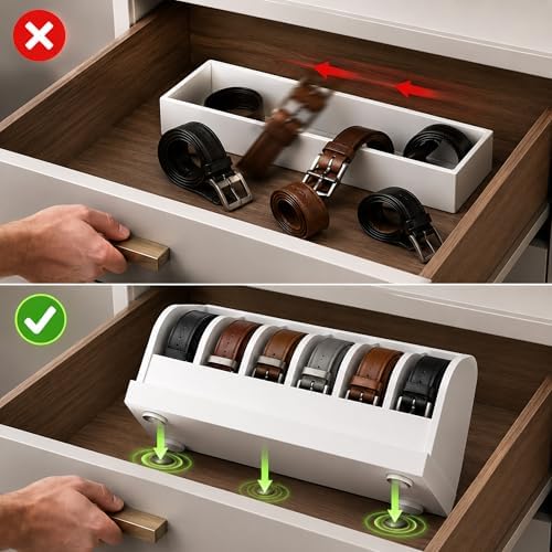 MinBoo Bamboo Belt Rack, 6-Compartment Belt Organizer and Displayer for Closet and Drawer, Men and Women (White) - Image 2