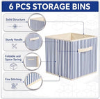 Amyhill 6 Pack Blue Striped Basics Collapsible Fabric Storage Bins - Image 3