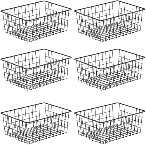 6 Pack Metal Wire Baskets, 15.4" x 11.8" Large Storage Basket for Organizing, Suitable for Kitchen Cabinet Pantry, Black by MWQ