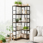 NUMENN 5-Tier Corner Bookshelf, 27"L*23"W*66''H L-Shaped Bookcase, Vintage - Image 4