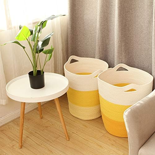 Sea Team Large Woven Cotton Rope Laundry Basket with Handles, 20 x 14 in - Image 3