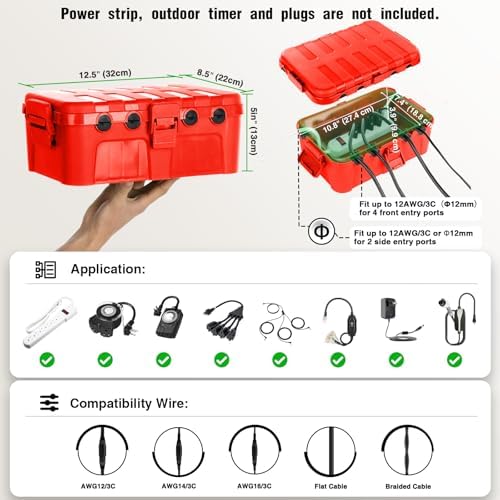Flemoon Large Outdoor Electrical Box, IP54 Waterproof Extension Cord Cover - Image 2