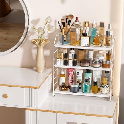 BOIVSHI Bathroom Countertop Organizer, 3-Tier Bathroom Counter Organizer, 8-Levels Height Adjustable, Bathroom Organizer for Kitchen, Livingroom, Office Storage, Metal White - Image 3