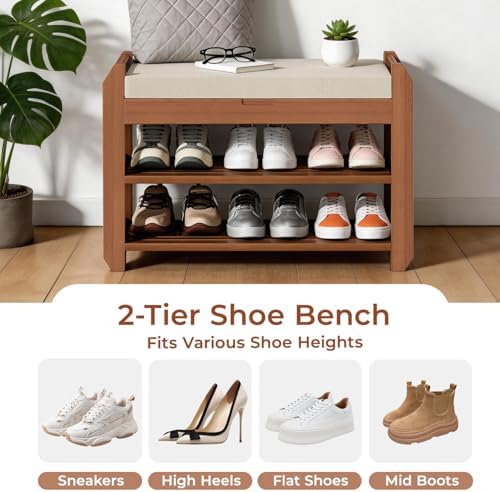 27.6" Shoe Rack Bench with Coat Rack, 2-Tier Entryway Storage Bench - Image 4