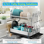 SUNLY 2 Tier Dish Drying Rack, Extra Large Dish Rack, Multifunctional Large Dish Drainers for Kitchen Counter, 304 Stainless Steel Kitchen Drying Rack, Bowl Drying Rack, Extendable Drain Spout, Black - Image 2