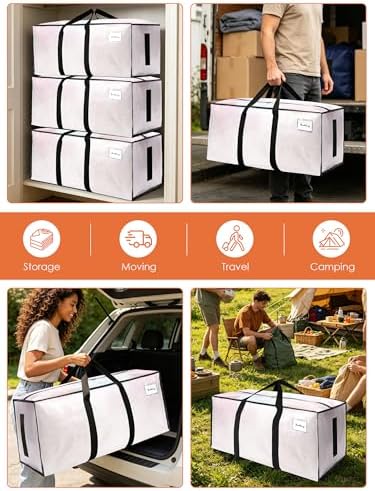 SWEET DOLPHIN 12 Pack 200LB Heavy-Duty Moving Bags with Wrap-Around Handles, Extra Large Storage Totes for Space Saving, Clothes Storage Bags, College Dorm Essentials, Semi-Transparent, 24 Gal - Image 6