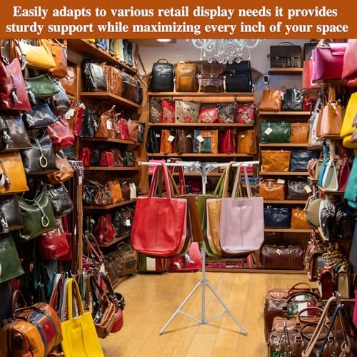 Shimeyao Metal Shopping Bag Rack 51-71 Inch Adjustable Height Heavy Duty Bag Display Stand Holder for Vendors with 4 Foldable Arms for Malls, Boutique, Trade Show, Craft Fairs(Gray) - Image 5