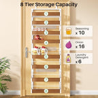 SNTD 8 Tiers Wooden Over the Door Organizer, 17" W x 6" D x 69" H, Walnut - Image 7