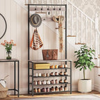 HOOBRO Hall Tree, Coat Rack with Shoe Rack, Hall Tree with Bench, 5 Tier Shoe Storage Organizer with 9 Hooks for Entryway, Closet, Sturdy, Industrial, Greige and Black BG80MT01G2 - Image 2