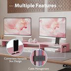 BONTEC Dual Monitor Stand Riser, Adjustable Length & Swivel Angle, Pink - Image 6