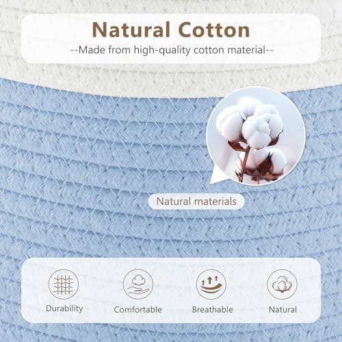 ECDYQXVU 15x10x9 Woven Cotton Rope Storage Basket, Leather Handles 3 Pack - Image 2