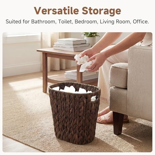 StorageWorks Wicker Trash Can, Wicker Waste Basket for Bathroom, Brown - Image 2