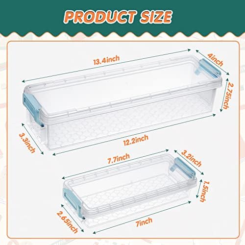 Gueevin 8 Pcs Plastic Pencil Case Stackable Clear Pencil Box with Latching Lid Long Plastic Stationery Pen Case Bulk for Crayon Marker Drill Bits School Office Supplies, 2 Sizes - Image 2