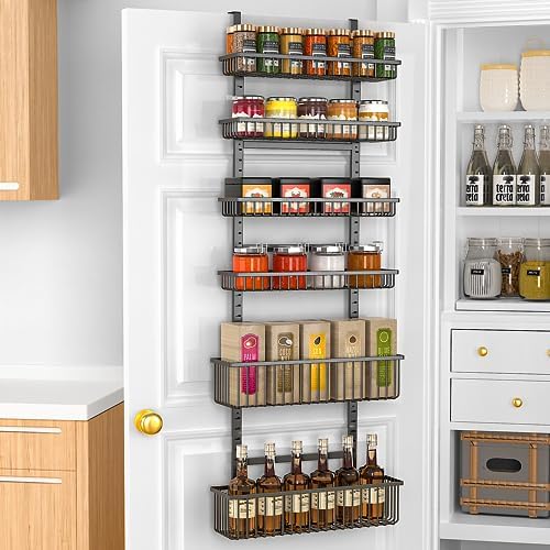 Moforoco 6-Tier Over The Door Pantry Organizer, Pantry Organization and Storage, Black Hanging Basket Wall Spice Rack Seasoning Shelves, Home & Kitchen Laundry Room Bathroom Essentials accessories by MOFOROCO