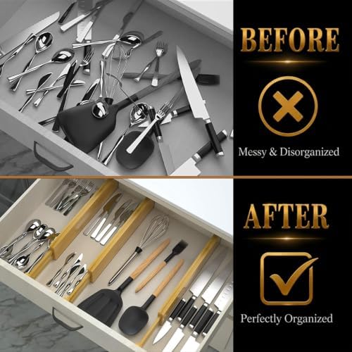 Adjustable Bamboo Drawer Dividers Expandable 8 Pack 17-22 Organizer - Image 3