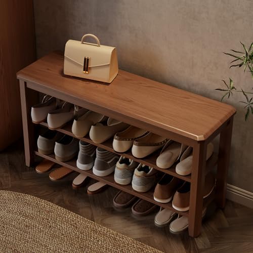 AQIMUELE Wood Shoe Rack Bench, 2 Tier Shoe Rack for Front Door Entrance by AQIMUELE