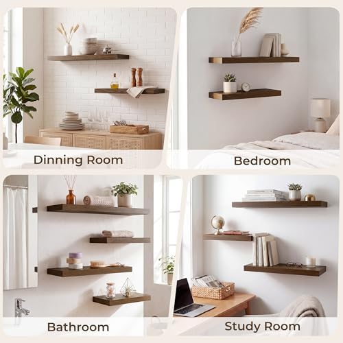 RICHFOCUS 8Inch Square Floating Shelves for Wall 4Pack|Walnut - Image 7