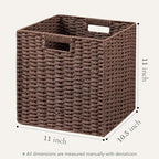 UBBCARE 2 Pack Wicker Basket, 11L×11H×10.5W inch Woven Paper Rope Storage Baskets for Shelves, Foldable Cube Storage bin with Handle, Storage Basket for Organizing & Decor, Brown - Image 2