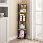 Furinno TURN-N-TUBE Corner Shelf, 5-Tier Corner Bookshelf, Open Storage Shelves, for Organization and Storage, Living Room, Home Office, Garage, Bedroom, Light Cherry - Image 2
