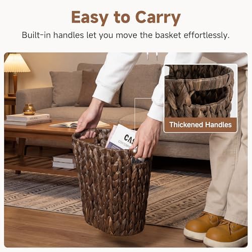 StorageWorks Wicker Trash Can, Wicker Waste Basket for Bathroom, Brown - Image 3