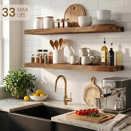 Dreamland Floating Shelves for Wall, 27.5 Inch Long Shelves, Wall Decor for Bedroom, Kitchen, Living Room & Book Storage, Mounted Floating Shelf with Invisible Brackets, Set of 2, Rustic Brown - Image 2
