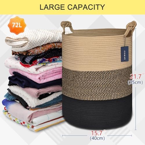 COMSE Tall Woven Blanket & Laundry Basket, 72L, Brown & Black - Image 3