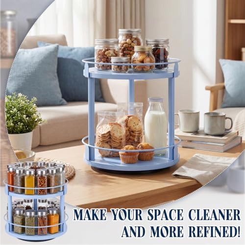 Light Blue 2 Tier Lazy Susan Organizer, 10 in Rotating Spice Rack - Image 6