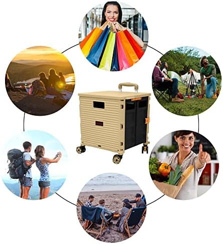 FELICON SELORSS Foldable Utility Cart Folding Portable Rolling Crate-Khaki - Image 5