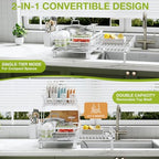 2-Tier Expandable Dish Drying Rack for Kitchen Counter, White - Image 3