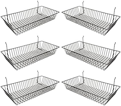 Only Garment Racks #5624B (Pack of 6) Black Wire Baskets for Grid wall and Slat wall - Merchandiser Baskets, Black Wire Basket 24" L x 12" D x 4" H (Set of 6) (Pack of 6) by Only+Garment+Racks