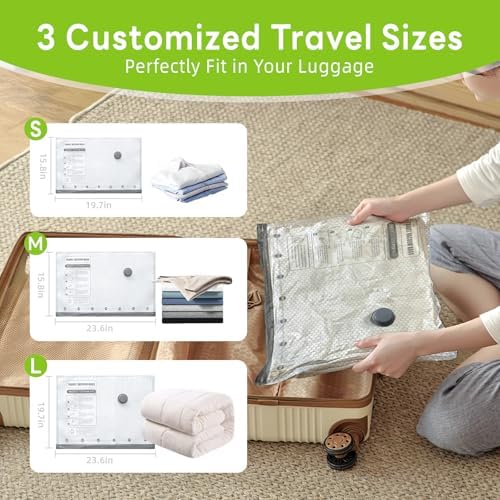 12 Pack Vacuum Bags for Travel with USB Pump,Cordless Travel Vacuum Bag Set for Luggage and Suitcase,Portable Space Saver Storage Seal Packing Bags for Clothing - Image 3