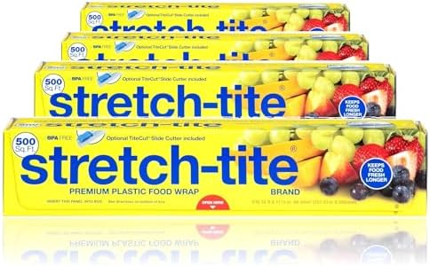 Stretch-Tite Premium Plastic Food Wrap, 500 Sq. Ft., 516.12-Ft. x 11.5/8-Inch (500 Sq Ft (Pack of 4)) by Stretch-Tite