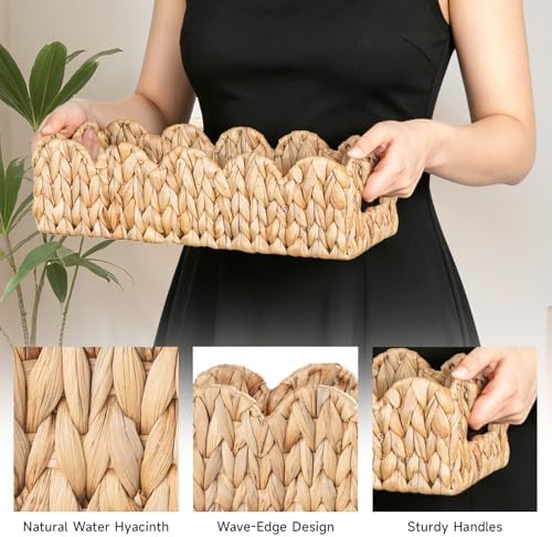 Scalloped Bathroom Basket Organizer, Toilet Paper Basket with Handles - Image 4