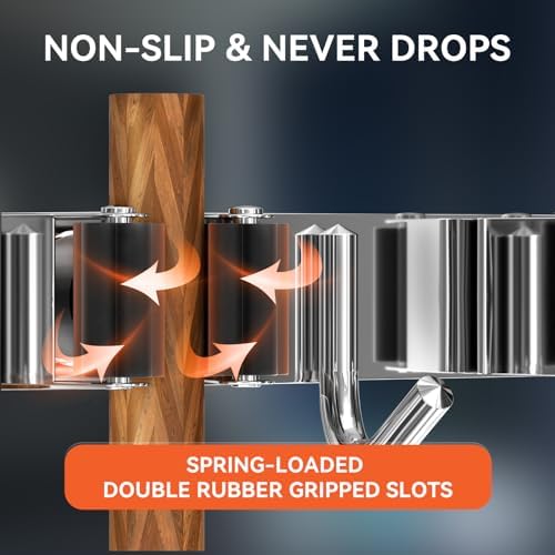ZONGOOL 2 Pack Mop Broom Holder Wall Mount 4 Racks 5 Hooks Storage Silver - Image 3