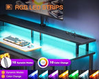 ODK 48 Inch Gaming Desk with LED Lights & Storage Shelves, Carbon Fiber - Image 4