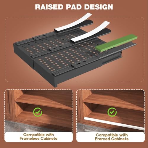 Seinloes Pull Out Cabinet Organizer,4-Side Expandable to Maximize Cabinet Space,Slide Out Drawers with 3 Rail Design,Roll Out Shelf with Raising Pad for Framed Cabinet,13"-21"W x 17"-24"D,Black,2 Pack - Image 4