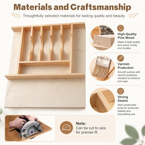 Briwooody Trim-to-Fit Silverware Drawer Organizer with 9 Compartments - Image 4