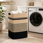 Laundry Hamper, Cotton Rope Laundry Basket with Leather Handles, 22.5-Gallon/85 L Large Clothes Hampers for Laundry, Woven Laundry Baskets for Blankets, Clothing, Bedroom, Living Room, Nursery - Image 2