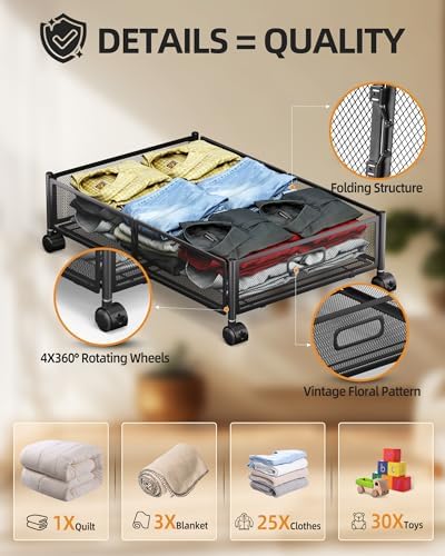 Under Bed Organizer, Storage Bins Under Bed, 60L Underbed Storage Bins for Bedroom Clothes Shoes Blankets (Black, 2 Pack) - Image 6