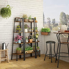 Hoctieon Corner Shelf, 4-Tier Corner Bookshelf, Rustic Ladder Shelf, Industrial Display Stand for Living Room, Kitchen, Home Office, Balcony, Small Space, Metal Frame, Rustic Brown - Image 3