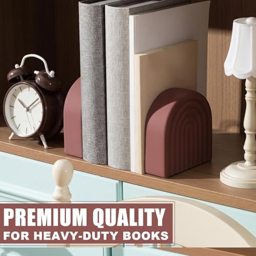 Brown 2 Pcs Boho Arch Concrete Bookends for Shelves, Rainbow - Image 4