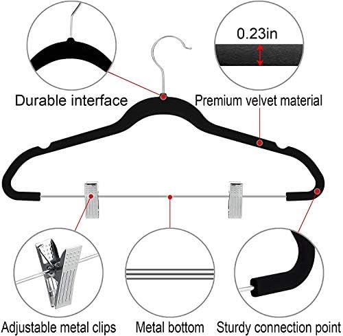 TIMMY 30 Pack Velvet Pants Hangers with Adjustable Clips, Black, Non-Slip - Image 2
