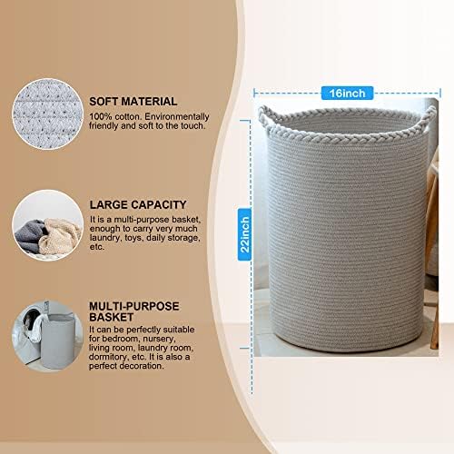 72L Woven Laundry Basket,Tall Wicker Laundry Basket for Blankets,Clothes,Pillows,Toys,Shoes Large Cotton Laundry Hamper for Bedroom Living Room Bathroom - Image 4